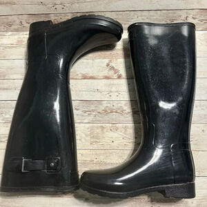 Hunter Original Gloss Tall Rain Boots Women’s Size 6 Black Galoshes